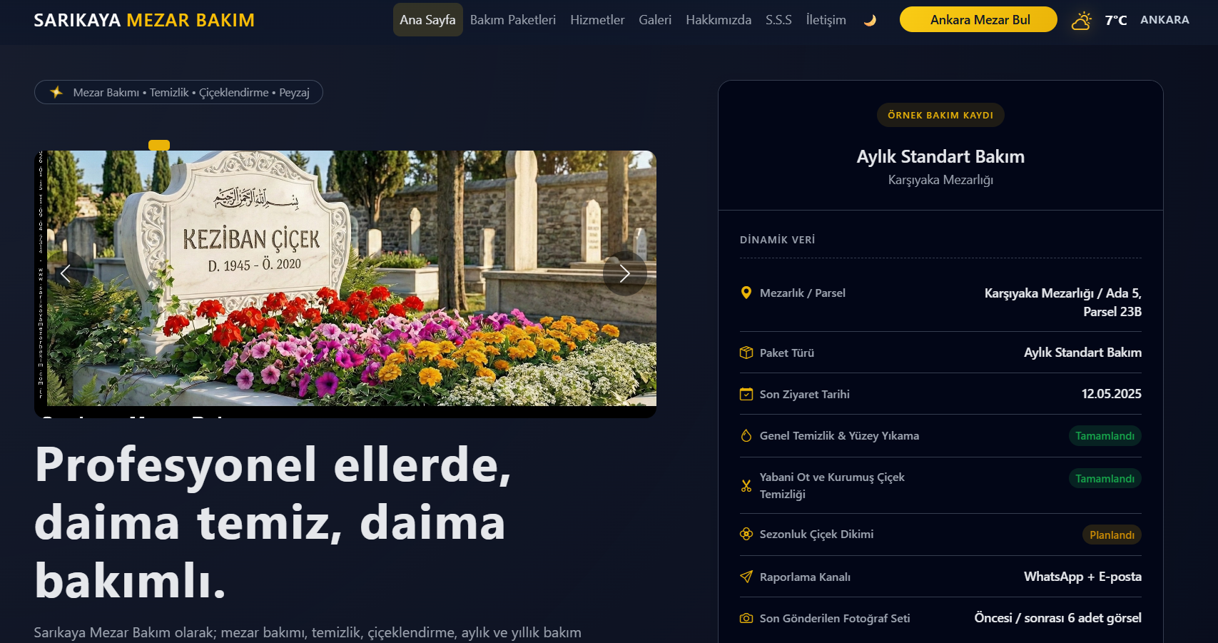 Sarıkaya Mezar Bakım Web Projesi 